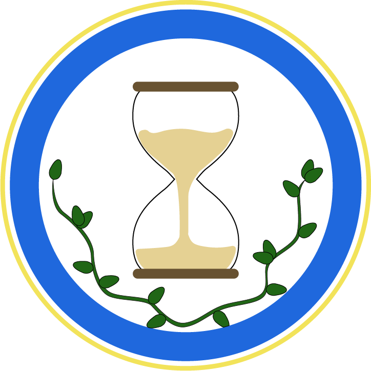 a graphic depicting an hourglass crest